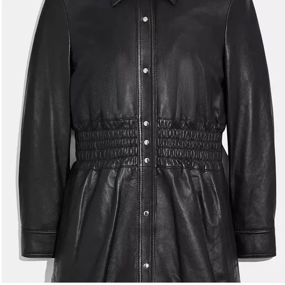 COACH 1941 BLACK SMOCKED LAMB LEATHER DRESS SIZE US 4 - Picture 3 of 4